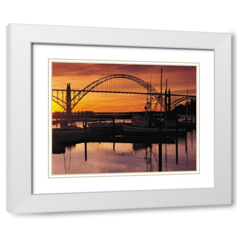 Yaquina Bay Sunset White Modern Wood Framed Art Print with Double Matting by Leahy, Ike
