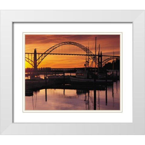 Yaquina Bay Sunset White Modern Wood Framed Art Print with Double Matting by Leahy, Ike