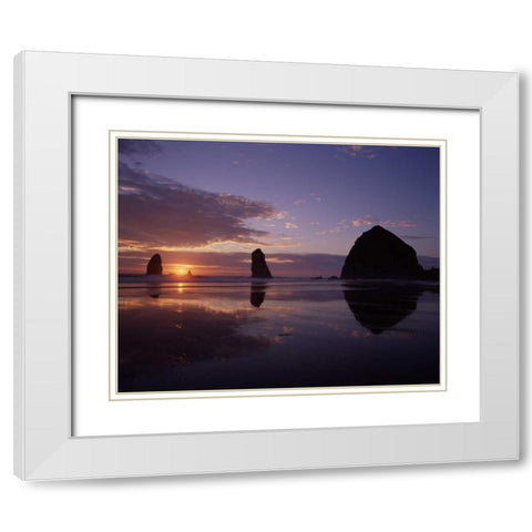 Haystack Rock II White Modern Wood Framed Art Print with Double Matting by Leahy, Ike