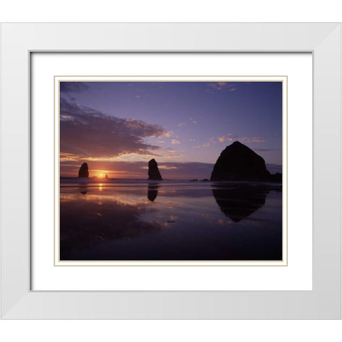 Haystack Rock II White Modern Wood Framed Art Print with Double Matting by Leahy, Ike