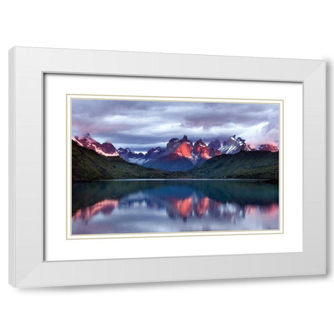 Dawn Torres del Paine White Modern Wood Framed Art Print with Double Matting by Malvin, Larry