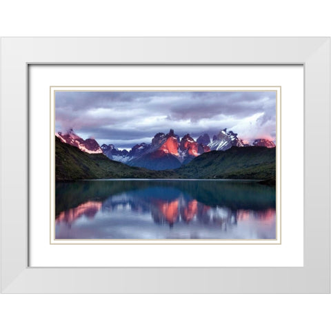 Dawn Torres del Paine White Modern Wood Framed Art Print with Double Matting by Malvin, Larry