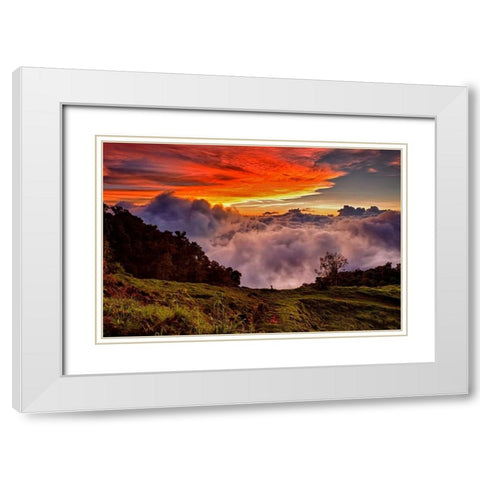 Mountain Cloud Sunset White Modern Wood Framed Art Print with Double Matting by Malvin, Larry