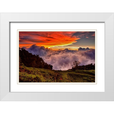 Mountain Cloud Sunset White Modern Wood Framed Art Print with Double Matting by Malvin, Larry