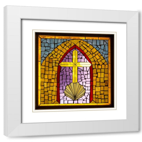 Stained Glass Cross VI White Modern Wood Framed Art Print with Double Matting by Mahan, Kathy