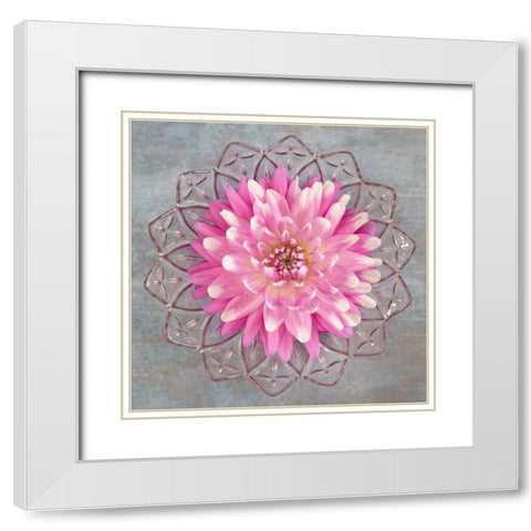 Pink Dahlia White Modern Wood Framed Art Print with Double Matting by Mahan, Kathy