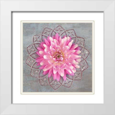 Pink Dahlia White Modern Wood Framed Art Print with Double Matting by Mahan, Kathy