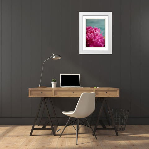 Fuchsia Peonies III White Modern Wood Framed Art Print with Double Matting by Millet, Karyn
