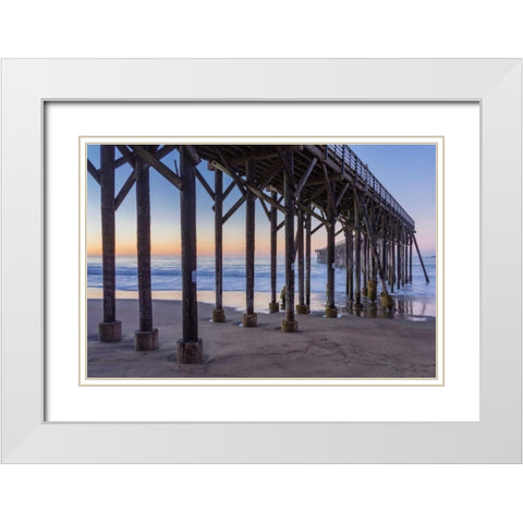 San Simeon Pier II White Modern Wood Framed Art Print with Double Matting by Peterson, Lee