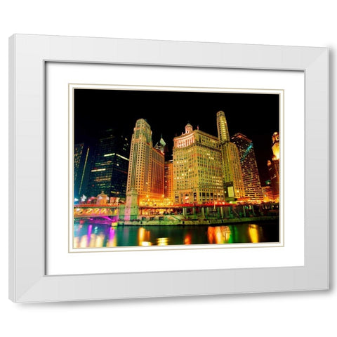 Chicago at Night II White Modern Wood Framed Art Print with Double Matting by Stefko, Bob