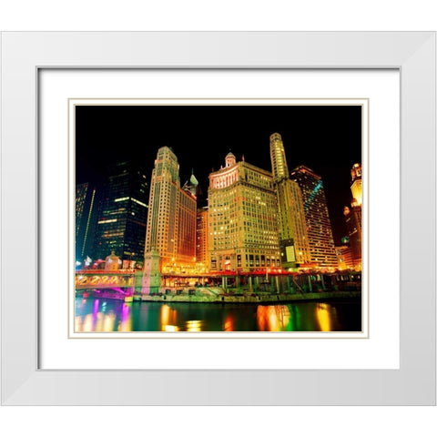 Chicago at Night II White Modern Wood Framed Art Print with Double Matting by Stefko, Bob