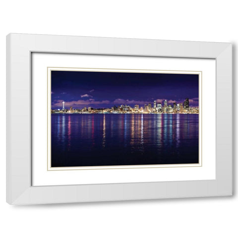 Seattle Skyline I White Modern Wood Framed Art Print with Double Matting by Stefko, Bob
