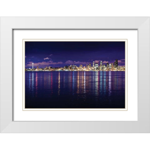 Seattle Skyline I White Modern Wood Framed Art Print with Double Matting by Stefko, Bob