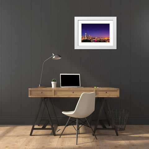 Seattle Skyline II White Modern Wood Framed Art Print with Double Matting by Stefko, Bob
