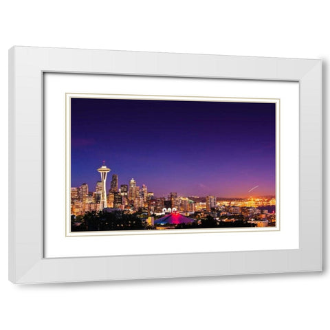 Seattle Skyline II White Modern Wood Framed Art Print with Double Matting by Stefko, Bob