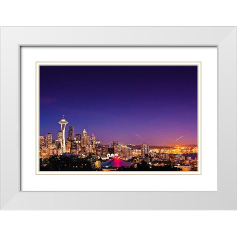 Seattle Skyline II White Modern Wood Framed Art Print with Double Matting by Stefko, Bob