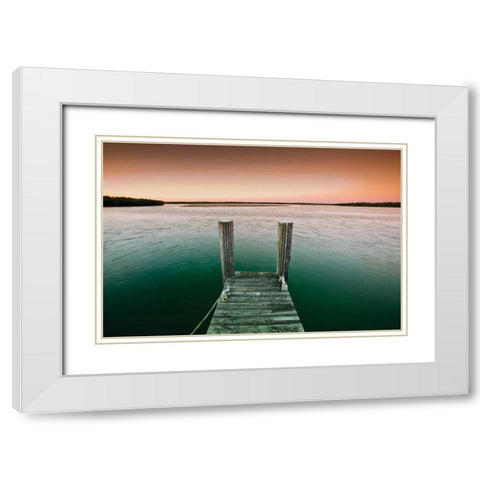Serene Dock Sunrise IV White Modern Wood Framed Art Print with Double Matting by Stefko, Bob