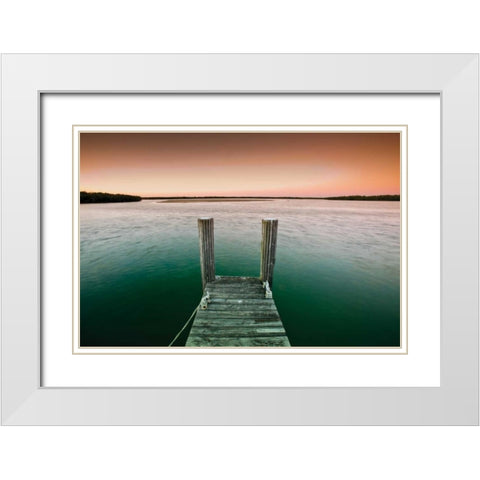 Serene Dock Sunrise IV White Modern Wood Framed Art Print with Double Matting by Stefko, Bob