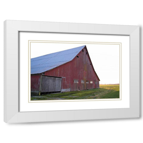 Red Barn at Sunset White Modern Wood Framed Art Print with Double Matting by Styber, Dana