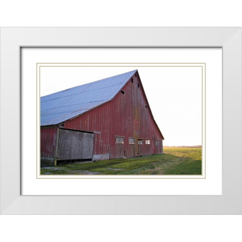 Red Barn at Sunset White Modern Wood Framed Art Print with Double Matting by Styber, Dana