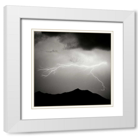 Mountain Lightning Sq. BW White Modern Wood Framed Art Print with Double Matting by Taylor, Douglas