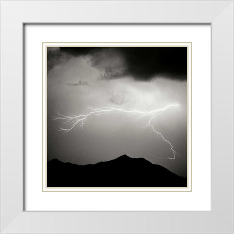 Mountain Lightning Sq. BW White Modern Wood Framed Art Print with Double Matting by Taylor, Douglas