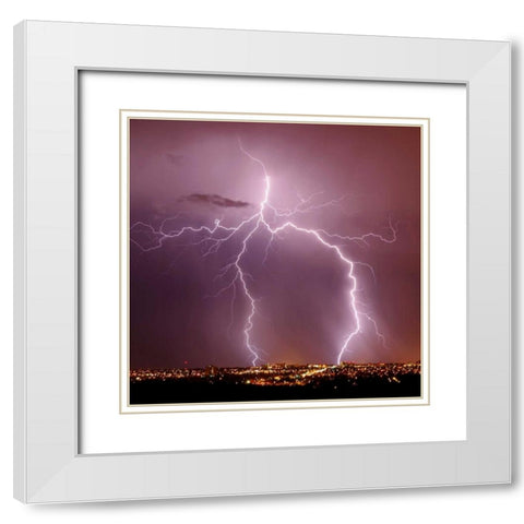 Urban Lightning I White Modern Wood Framed Art Print with Double Matting by Taylor, Douglas