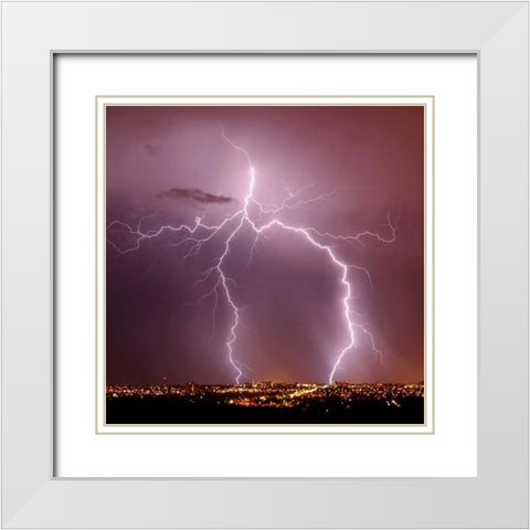 Urban Lightning I White Modern Wood Framed Art Print with Double Matting by Taylor, Douglas