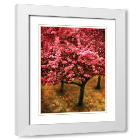 Pink Cherry Tree White Modern Wood Framed Art Print with Double Matting by Geyman, Vitaly