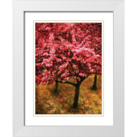 Pink Cherry Tree White Modern Wood Framed Art Print with Double Matting by Geyman, Vitaly