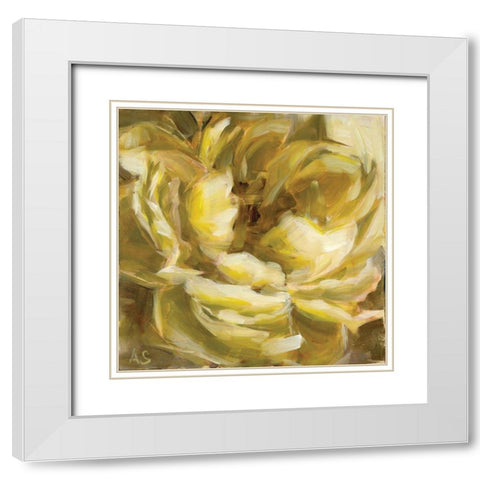 Yellow Peony White Modern Wood Framed Art Print with Double Matting by Salness, Annie