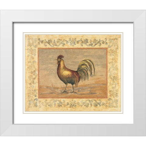 Rooster White Modern Wood Framed Art Print with Double Matting by Schippel, Banafshe