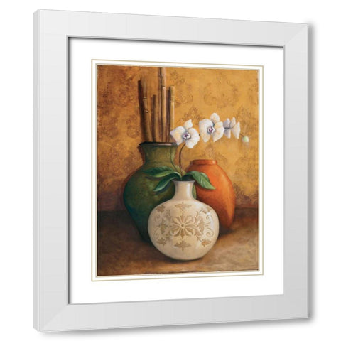 Modern Orchid I White Modern Wood Framed Art Print with Double Matting by 3 Bamboo Studio