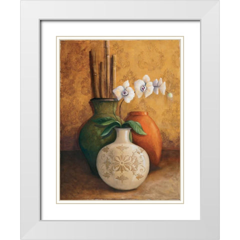 Modern Orchid I White Modern Wood Framed Art Print with Double Matting by 3 Bamboo Studio