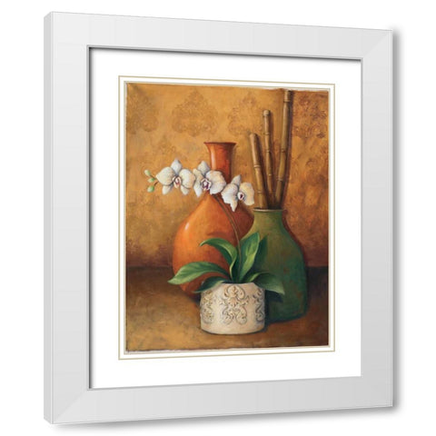 Modern Orchid II White Modern Wood Framed Art Print with Double Matting by 3 Bamboo Studio