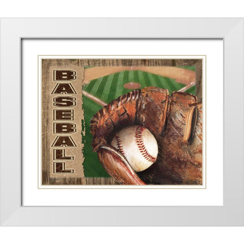 Baseball White Modern Wood Framed Art Print with Double Matting by Williams, Todd