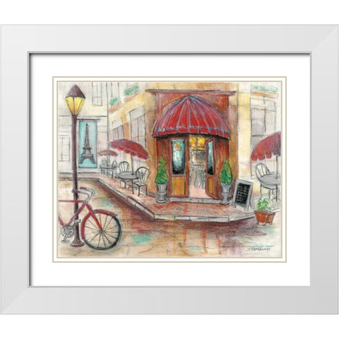 Paris Cafe White Modern Wood Framed Art Print with Double Matting by Williams, Todd