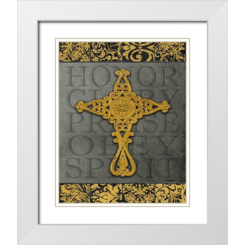 Gold Cross I White Modern Wood Framed Art Print with Double Matting by Williams, Todd