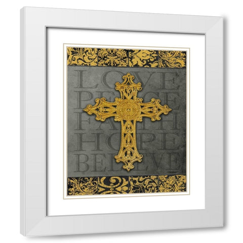 Gold Cross II White Modern Wood Framed Art Print with Double Matting by Williams, Todd