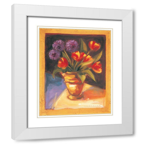 Tulip and Dahlia White Modern Wood Framed Art Print with Double Matting by Waldron, Sarah