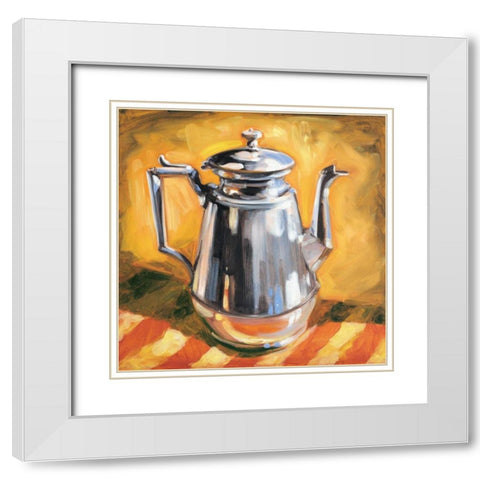 Tea Pot I White Modern Wood Framed Art Print with Double Matting by Waldron, Sarah