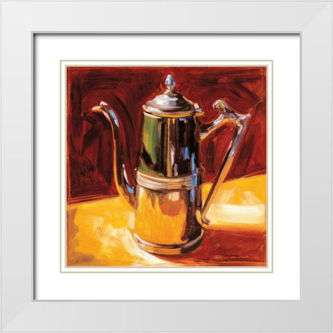 Tea Pot IV White Modern Wood Framed Art Print with Double Matting by Waldron, Sarah