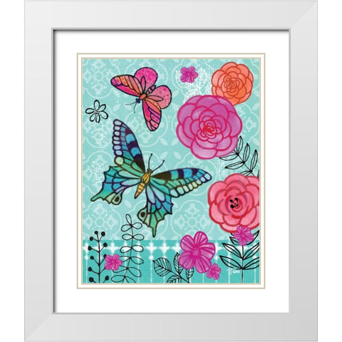 Butterfly Garden II White Modern Wood Framed Art Print with Double Matting by Woo, Teresa