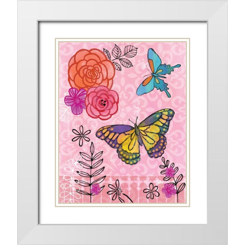 Butterfly Garden III White Modern Wood Framed Art Print with Double Matting by Woo, Teresa