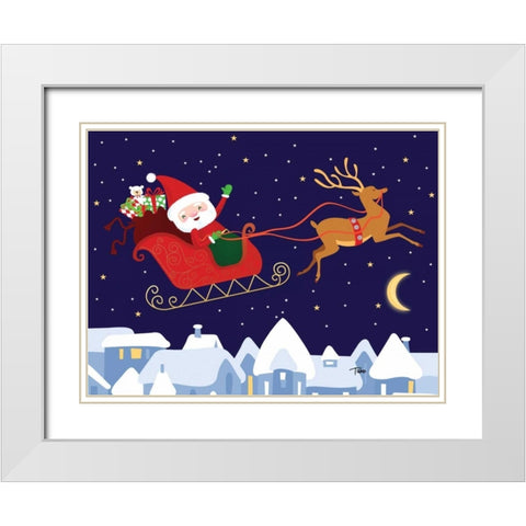 Santa and Reindeer White Modern Wood Framed Art Print with Double Matting by Woo, Teresa