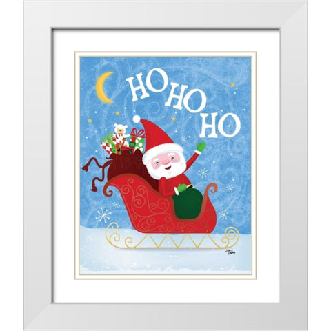 Santa Sleigh White Modern Wood Framed Art Print with Double Matting by Woo, Teresa