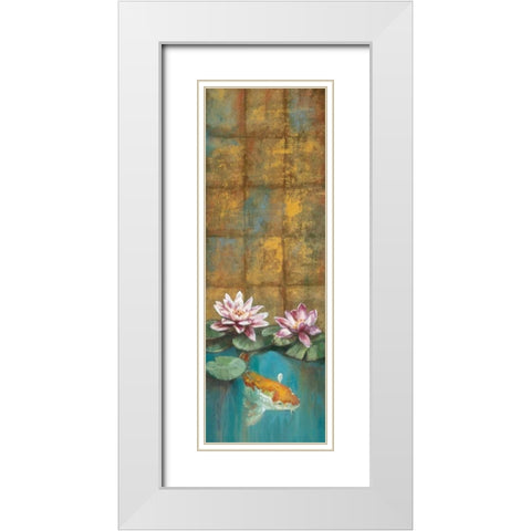 Golden Koi I White Modern Wood Framed Art Print with Double Matting by Werbelow, Selina
