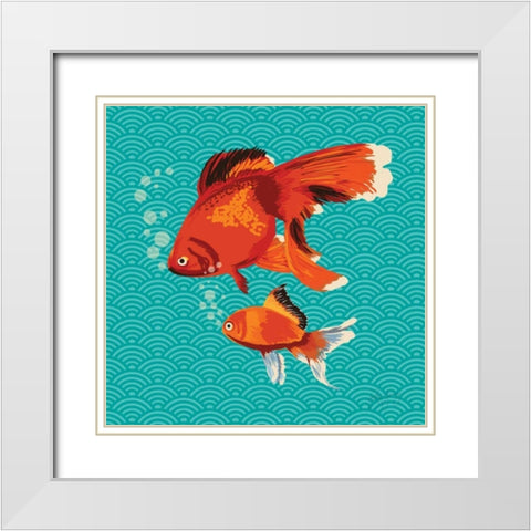 Goldfish I White Modern Wood Framed Art Print with Double Matting by Young, Patty