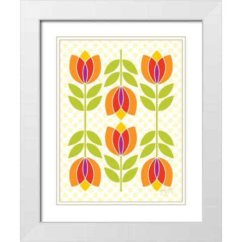Mod Tulips I White Modern Wood Framed Art Print with Double Matting by Young, Patty