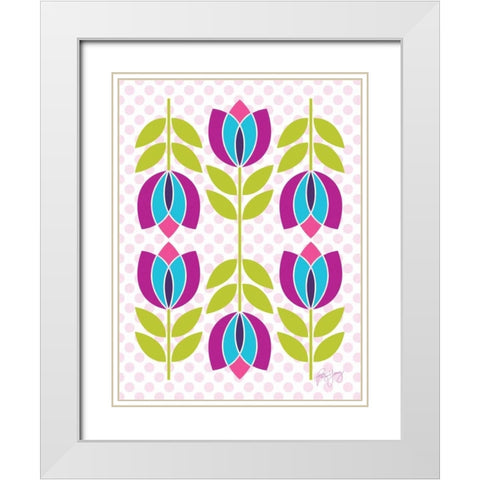Mod Tulips III White Modern Wood Framed Art Print with Double Matting by Young, Patty